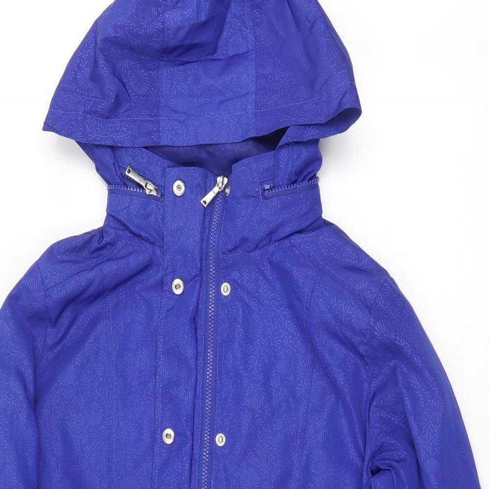 M&Co Womens Blue Floral Rain Coat Coat Size 10 Zip