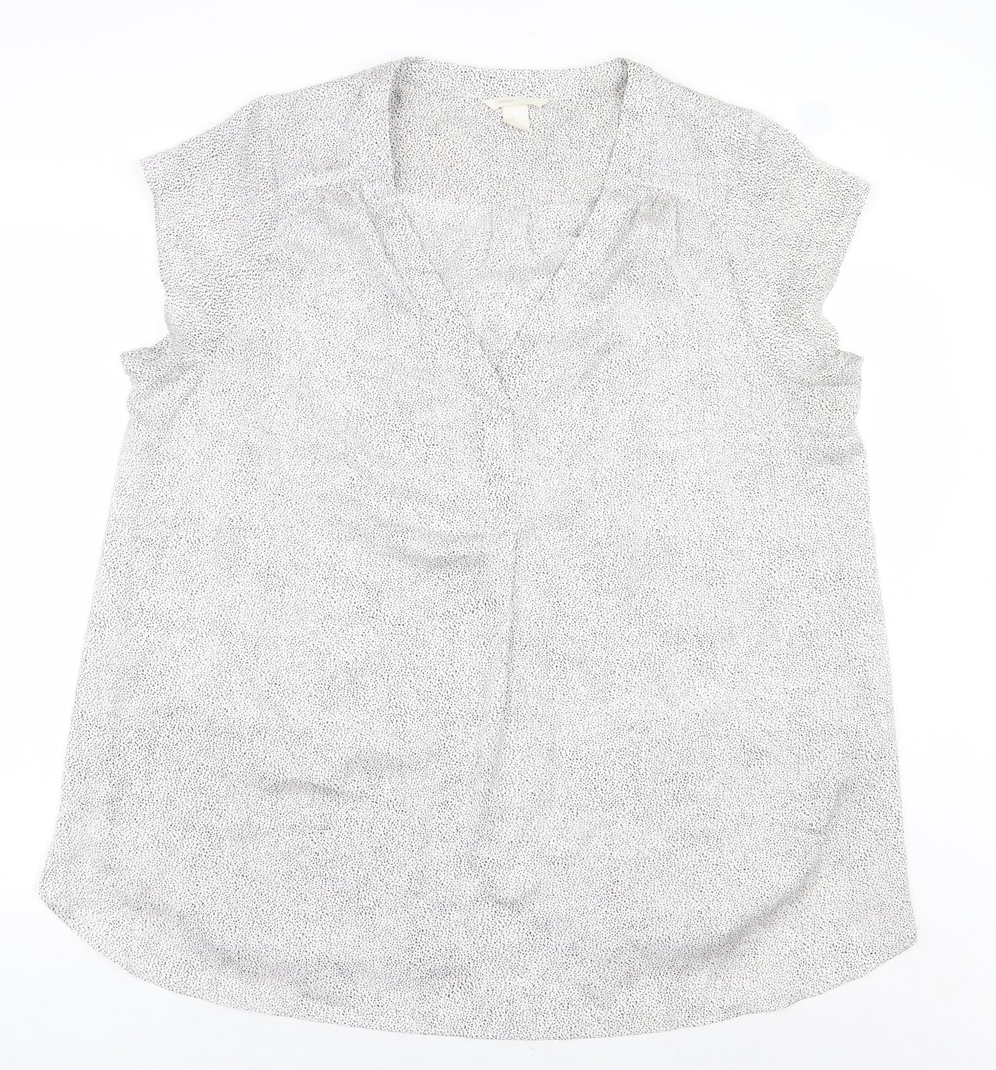 H&M Womens White Geometric Polyester Basic Blouse Size XL V-Neck