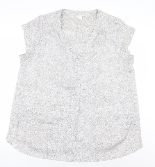 H&M Womens White Geometric Polyester Basic Blouse Size XL V-Neck