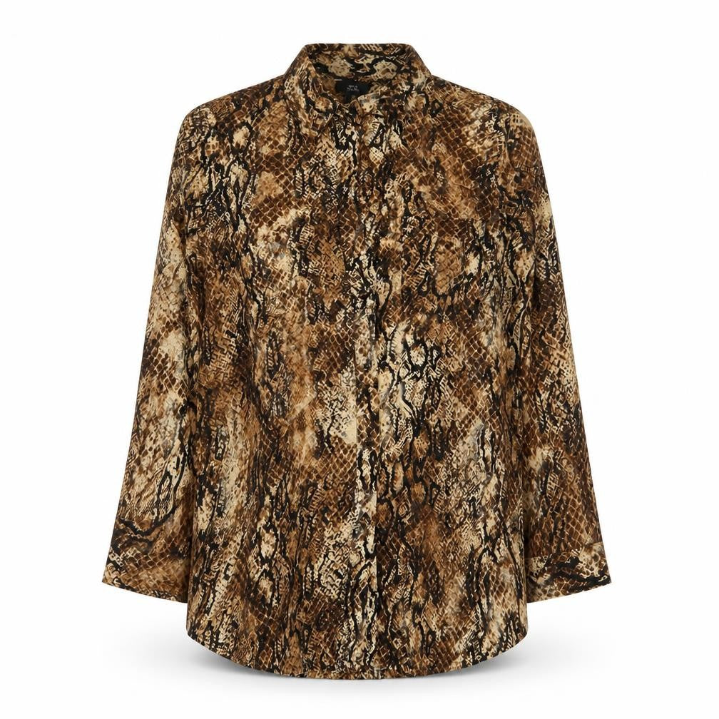 River Island Womens Beige Animal Print Viscose Basic Button-Up Size 8 Collared - Snake Skin Print