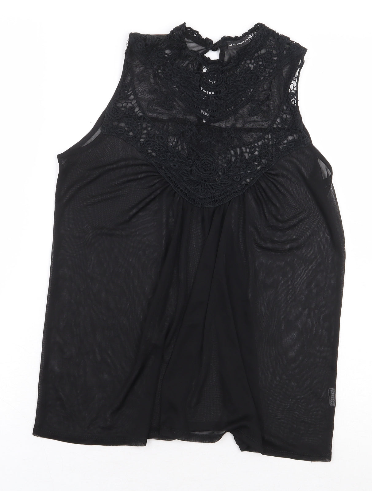 Atmosphere Womens Black Polyester Basic Blouse Size 10 Round Neck