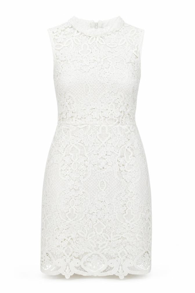 Quiz Womens White Floral Polyester Bodycon Size 6 Mock Neck Zip
