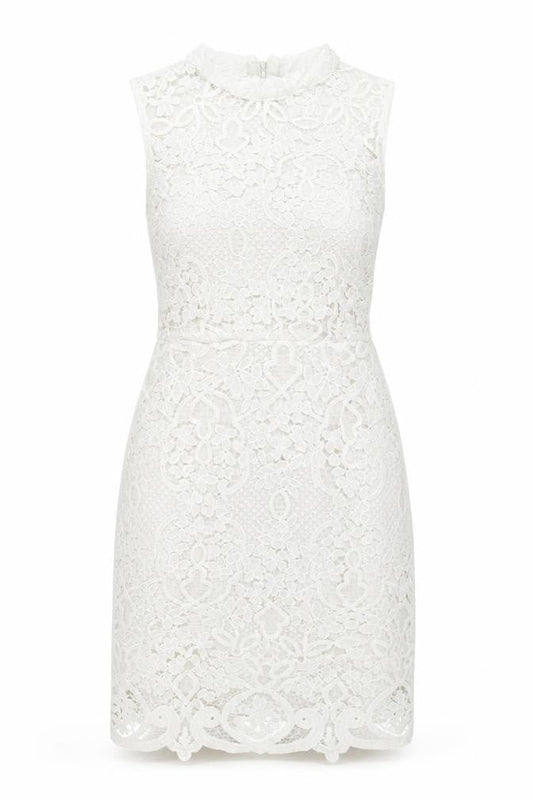 Quiz Womens White Floral Polyester Bodycon Size 6 Mock Neck Zip