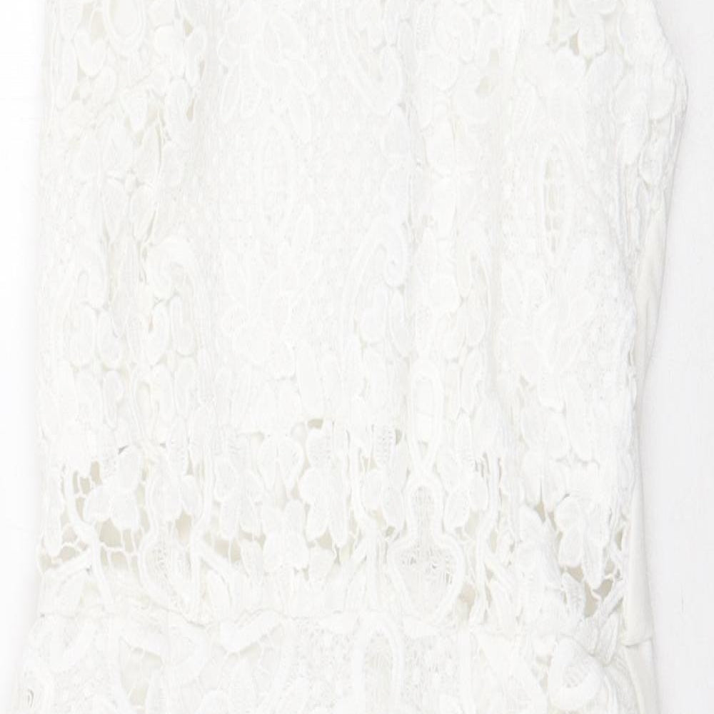 Quiz Womens White Floral Polyester Bodycon Size 6 Mock Neck Zip