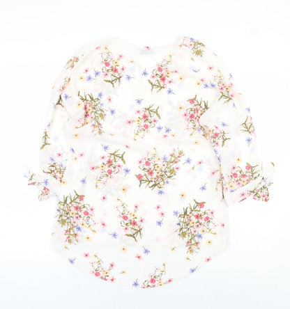 Paraphrase Womens White Floral Polyester Basic Blouse Size 10 V-Neck