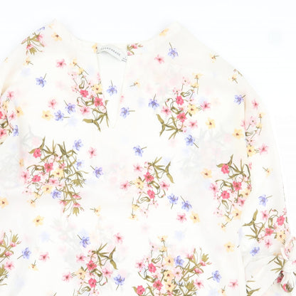 Paraphrase Womens White Floral Polyester Basic Blouse Size 10 V-Neck