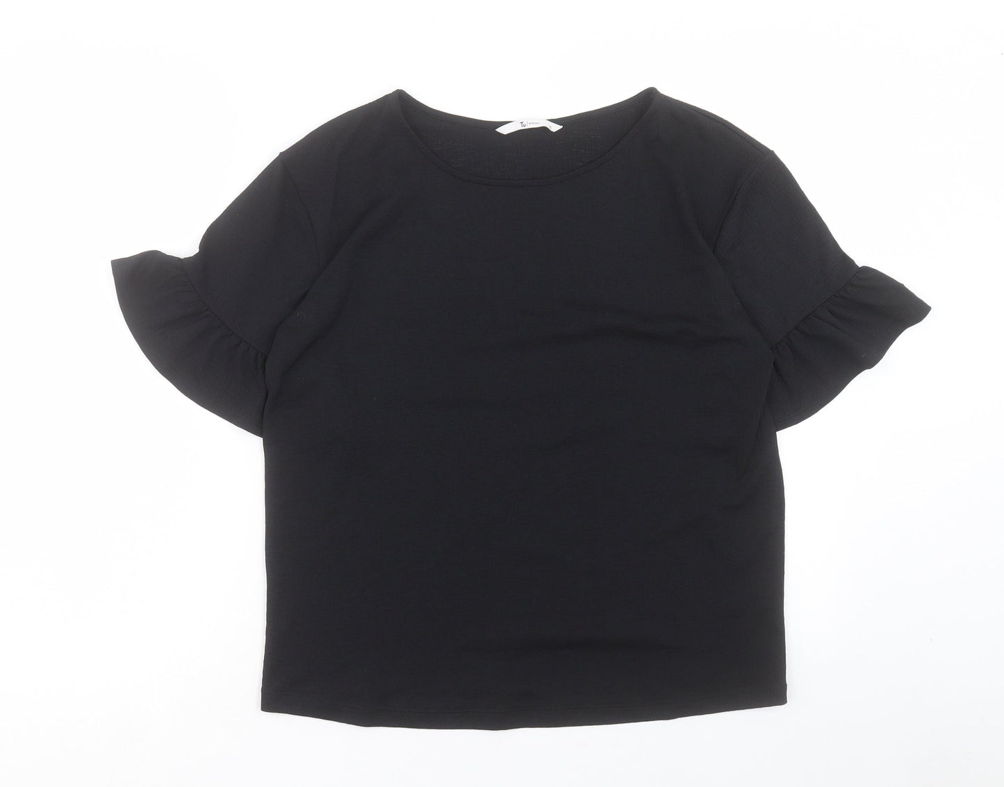 TU Womens Black Polyester Basic T-Shirt Size 10 Round Neck