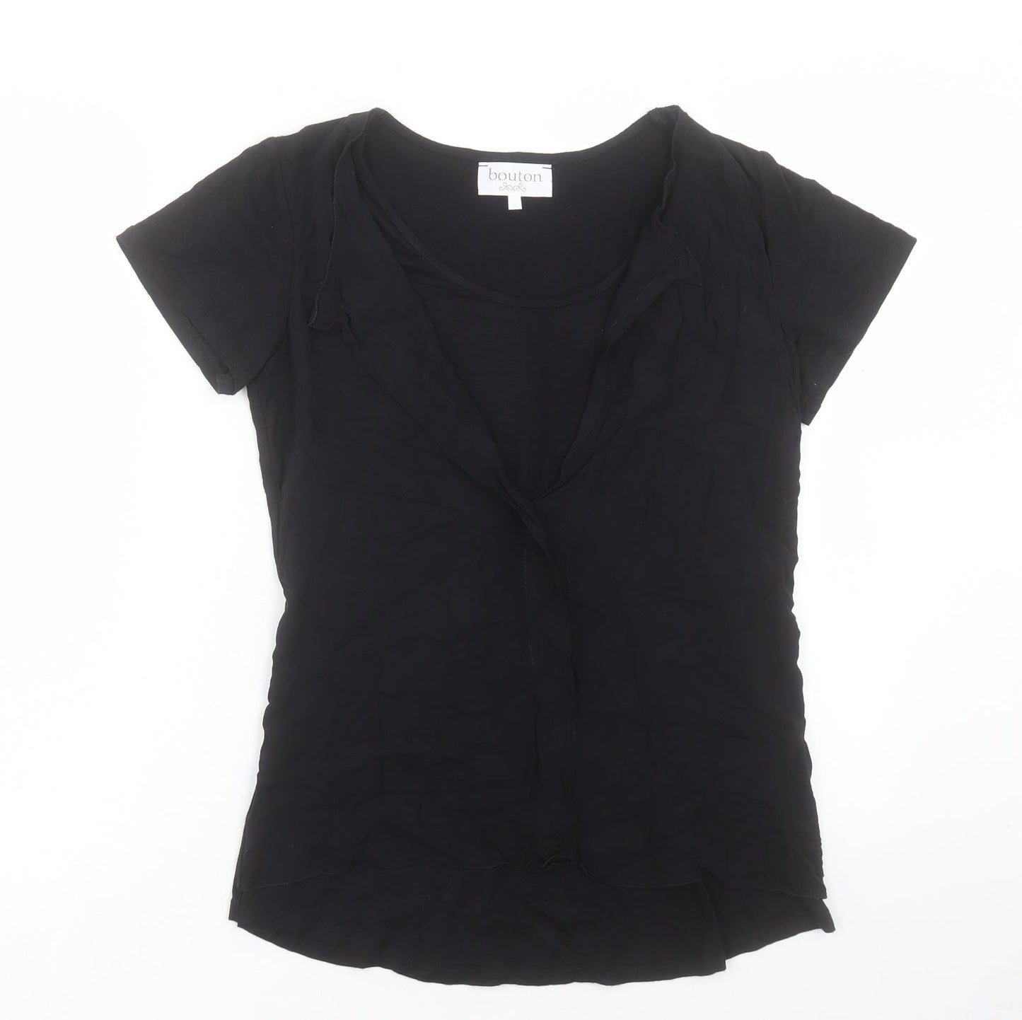 BOUTON Womens Black Viscose Basic T-Shirt Size M Scoop Neck