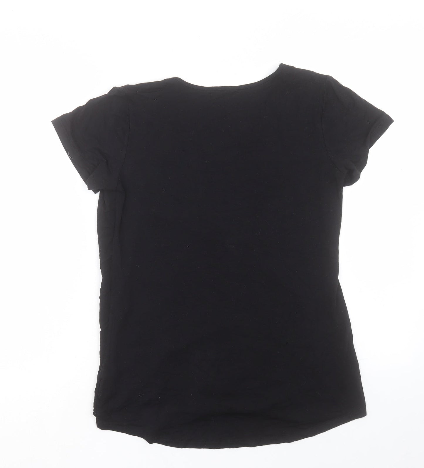 BOUTON Womens Black Viscose Basic T-Shirt Size M Scoop Neck