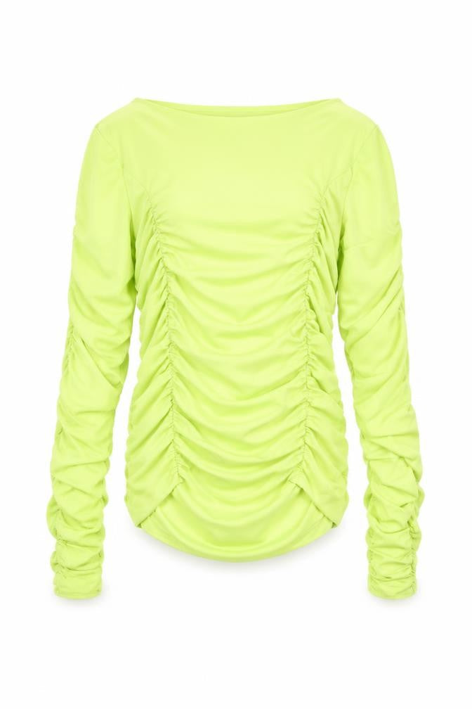 Topshop Womens Yellow Polyester Basic T-Shirt Size 8 Boat Neck - Ruched