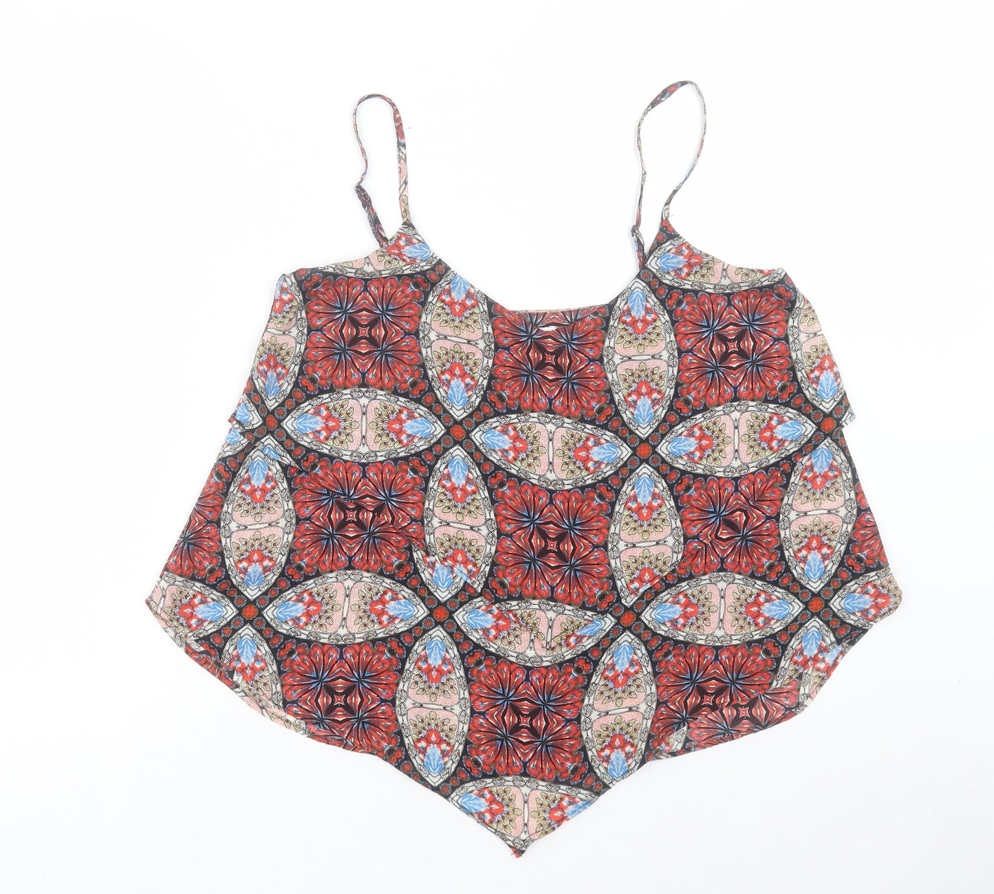 Glamourous Womens Red Geometric Polyester Camisole Tank Size 10 Scoop Neck