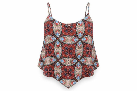 Glamourous Womens Red Geometric Polyester Camisole Tank Size 10 Scoop Neck