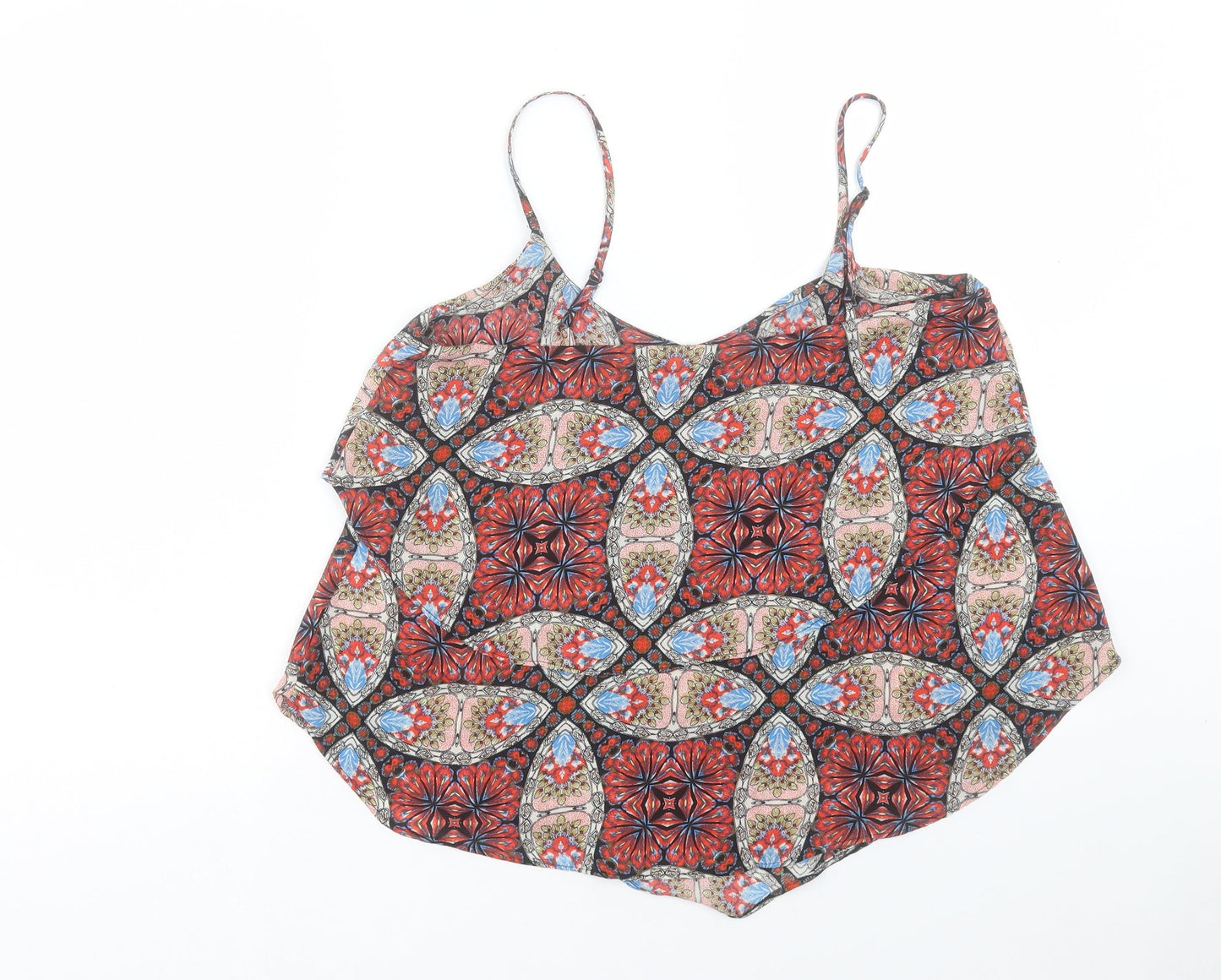 Glamourous Womens Red Geometric Polyester Camisole Tank Size 10 Scoop Neck