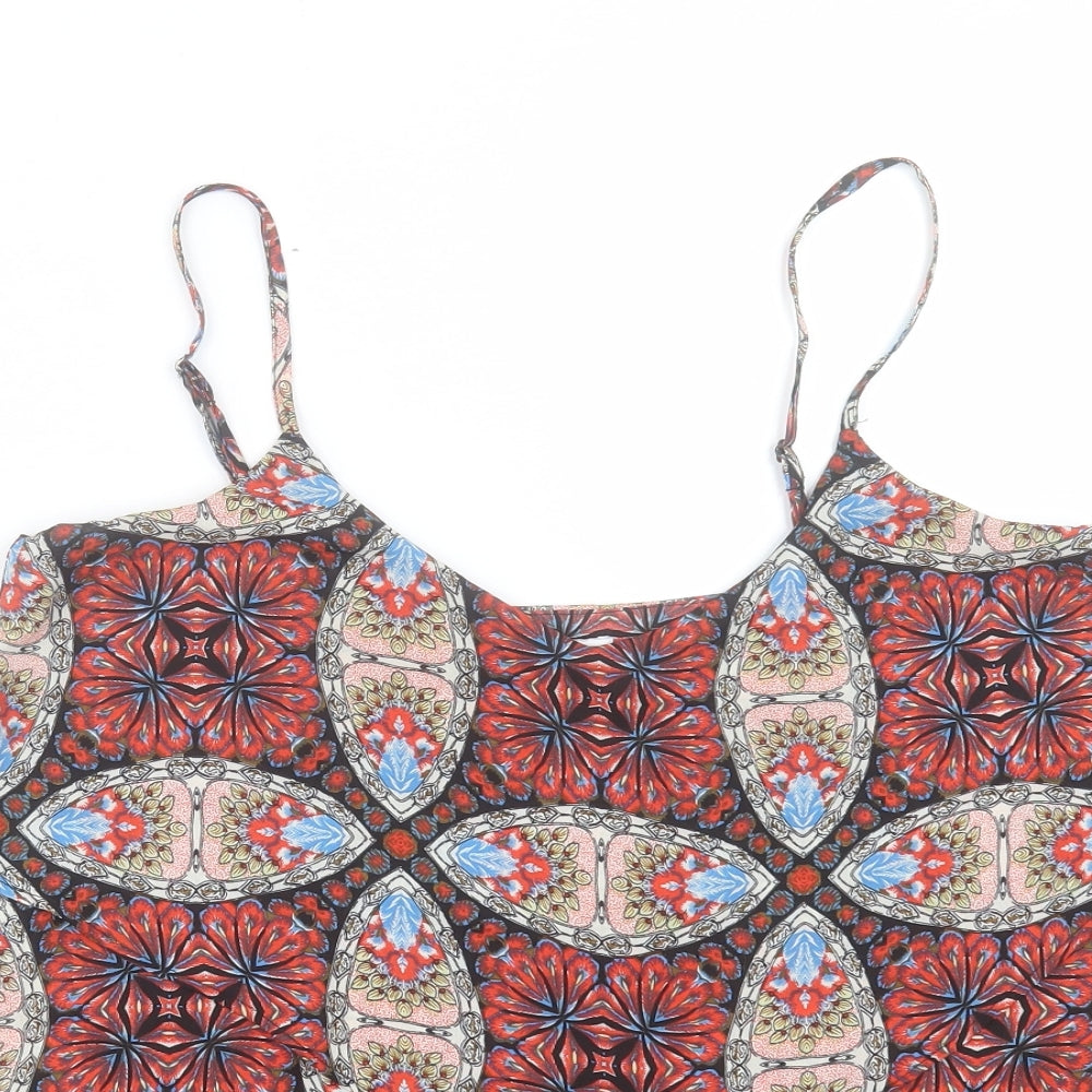 Glamourous Womens Red Geometric Polyester Camisole Tank Size 10 Scoop Neck