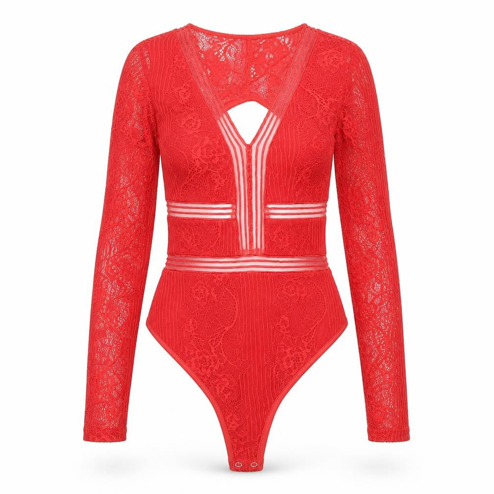 NAANAA Womens Red Polyester Bodysuit One-Piece Size 8 Snap