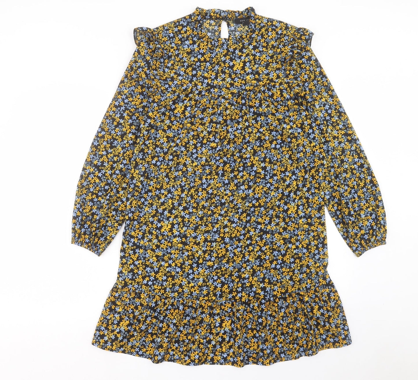 New Look Womens Multicoloured Floral Polyester A-Line Size 8 Mock Neck Button