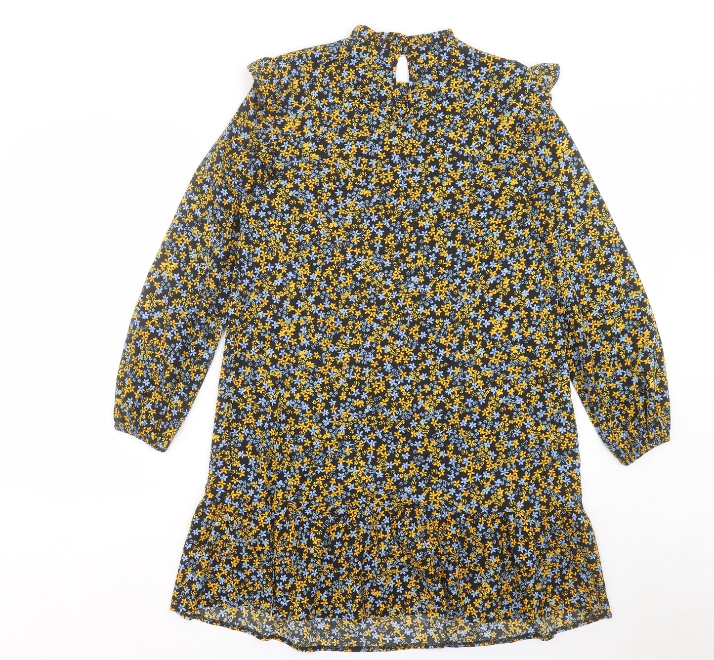 New Look Womens Multicoloured Floral Polyester A-Line Size 8 Mock Neck Button