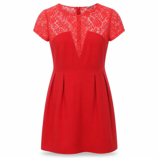 Love Womens Red Polyester A-Line Size M Boat Neck Zip - Lace Detail