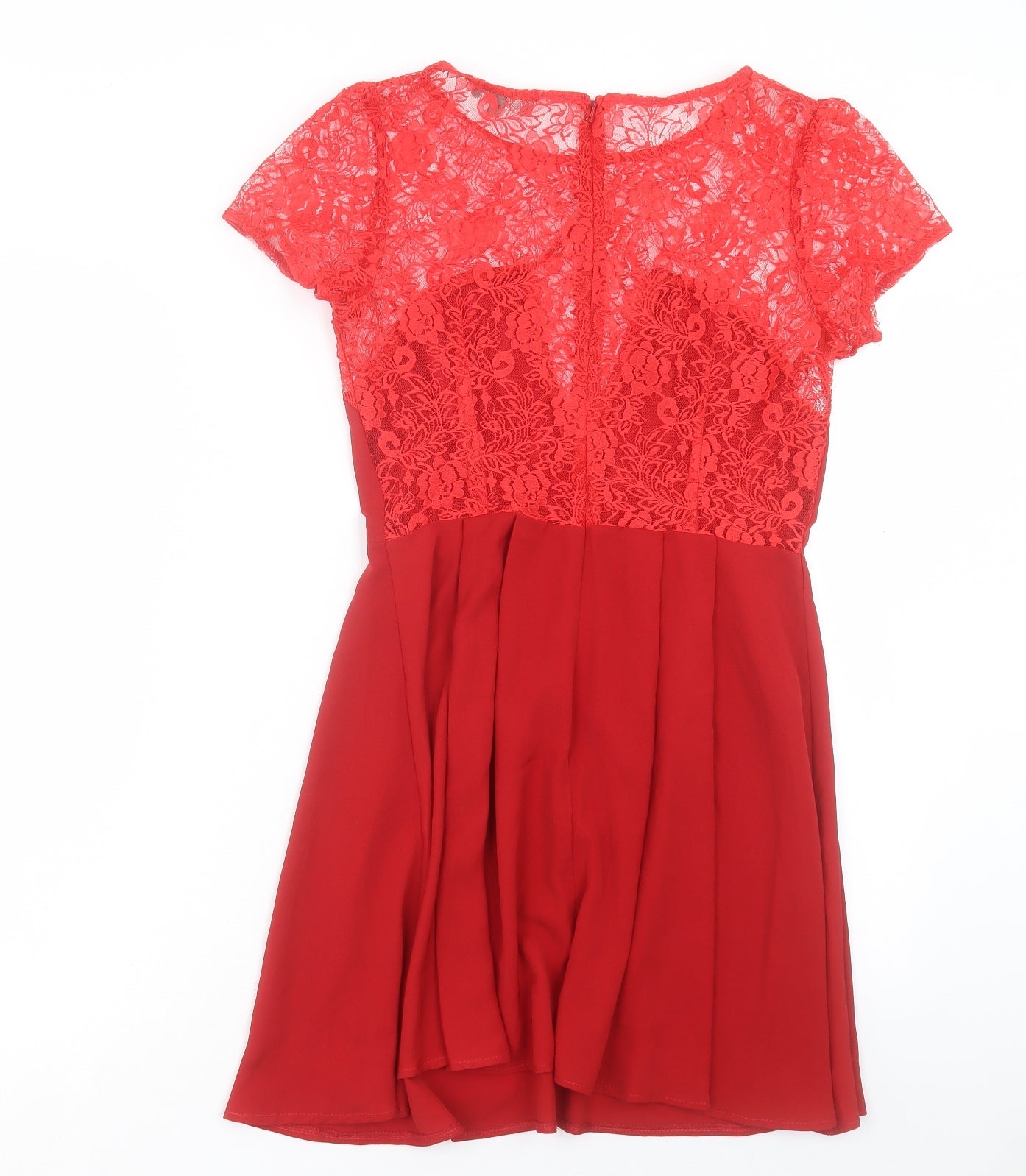 Love Womens Red Polyester A-Line Size M Boat Neck Zip - Lace Detail