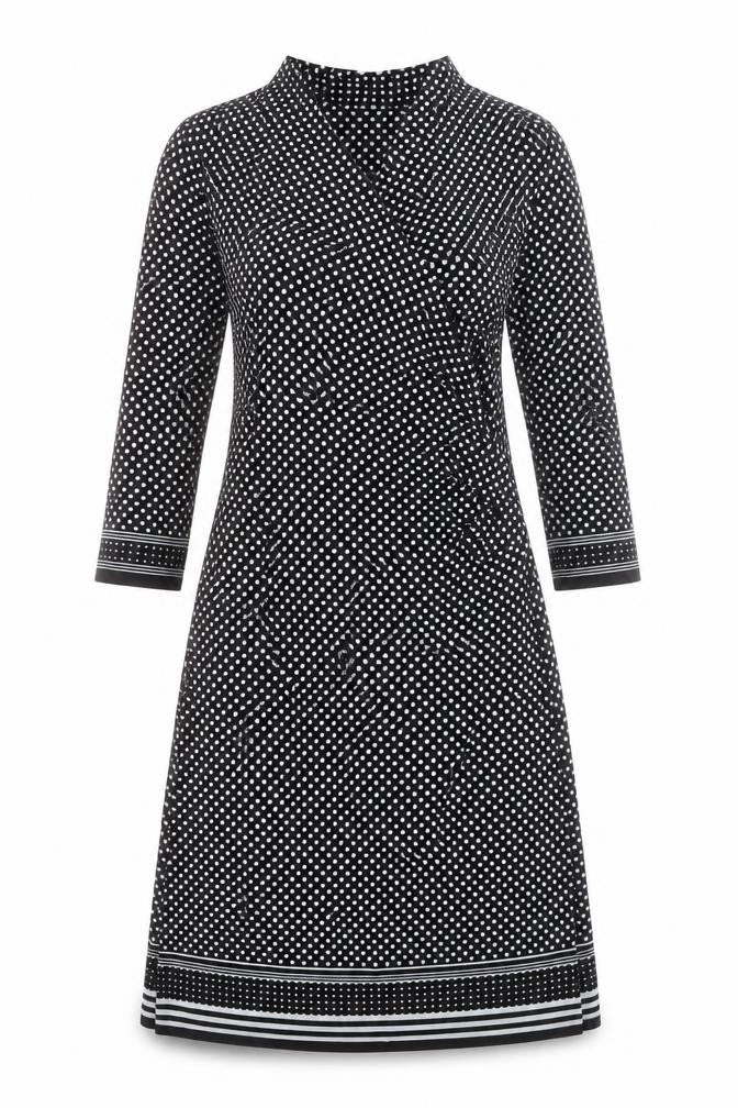 Max Studio Womens Black Polka Dot Polyester A-Line Size L V-Neck Pullover