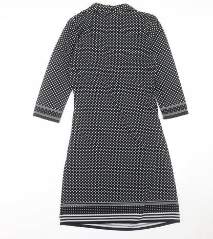 Max Studio Womens Black Polka Dot Polyester A-Line Size L V-Neck Pullover