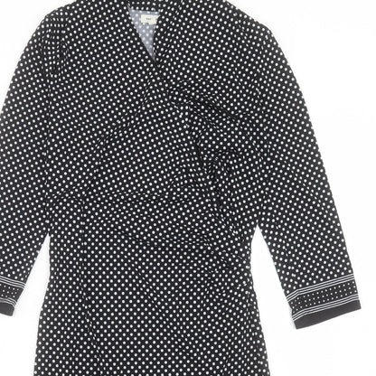Max Studio Womens Black Polka Dot Polyester A-Line Size L V-Neck Pullover