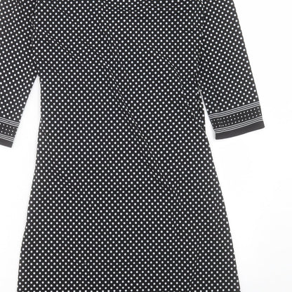 Max Studio Womens Black Polka Dot Polyester A-Line Size L V-Neck Pullover
