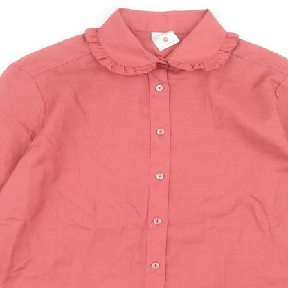 C&A Womens Pink Polyester Basic Button-Up Size 12 Collared