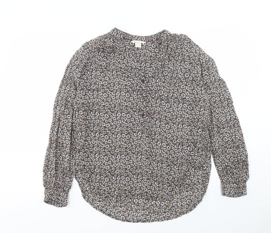 H&M Womens Brown Floral Modal Basic Button-Up Size 6 V-Neck