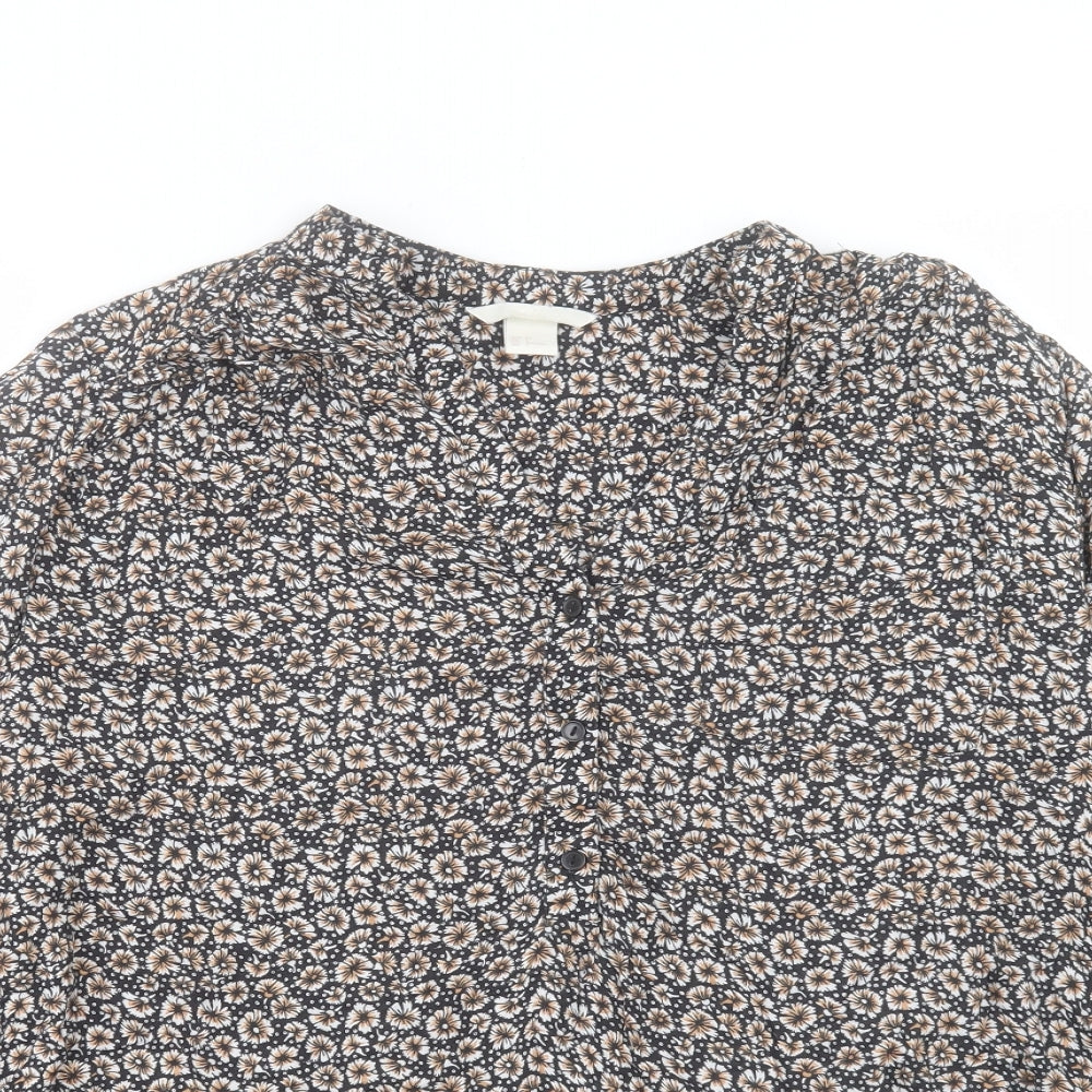 H&M Womens Brown Floral Modal Basic Button-Up Size 6 V-Neck
