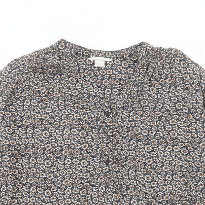 H&M Womens Brown Floral Modal Basic Button-Up Size 6 V-Neck