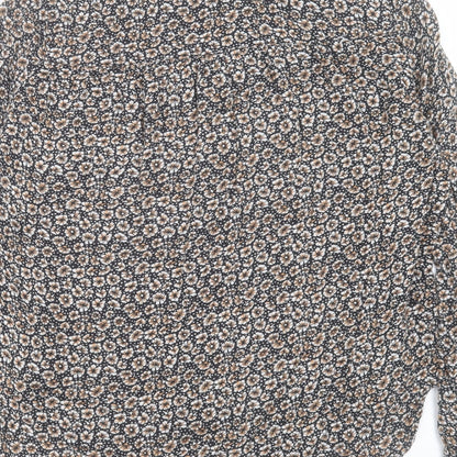 H&M Womens Brown Floral Modal Basic Button-Up Size 6 V-Neck