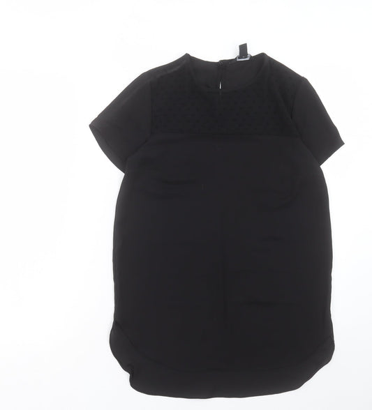 New Look Womens Black Polyester Basic T-Shirt Size 8 Crew Neck