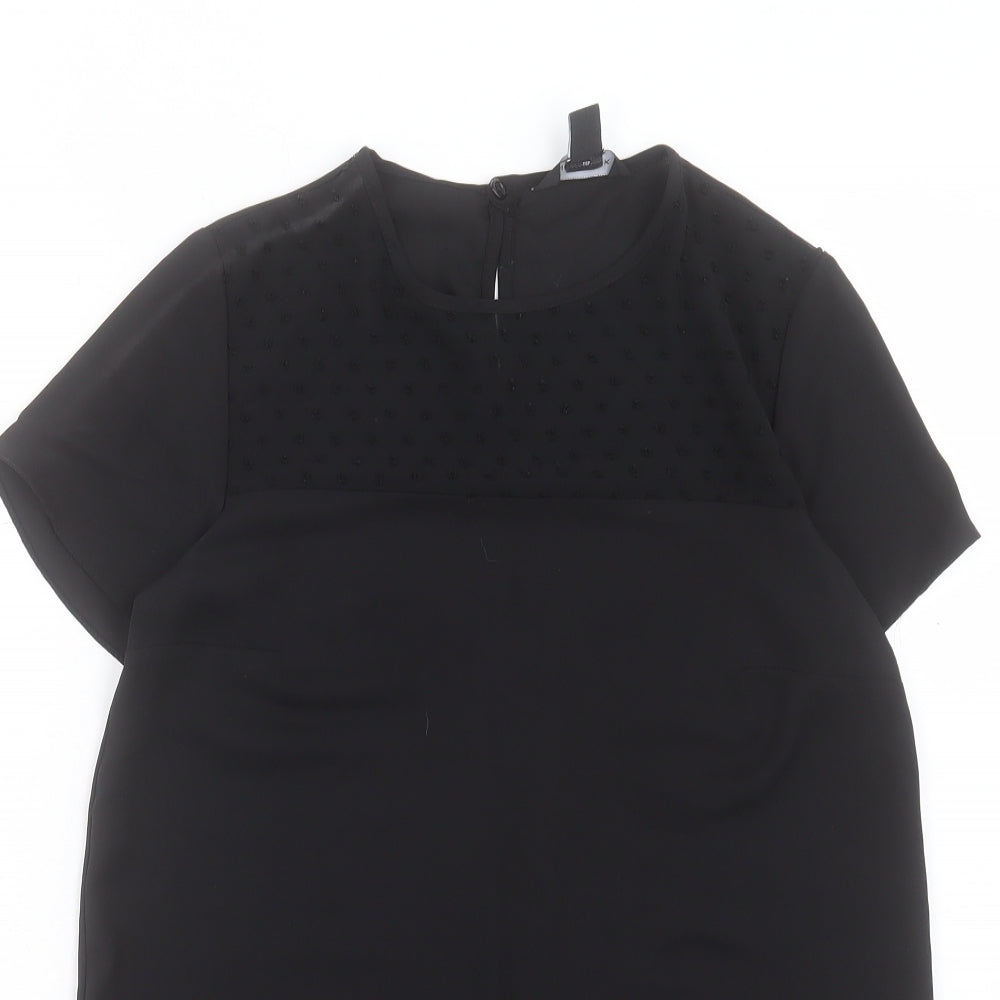 New Look Womens Black Polyester Basic T-Shirt Size 8 Crew Neck