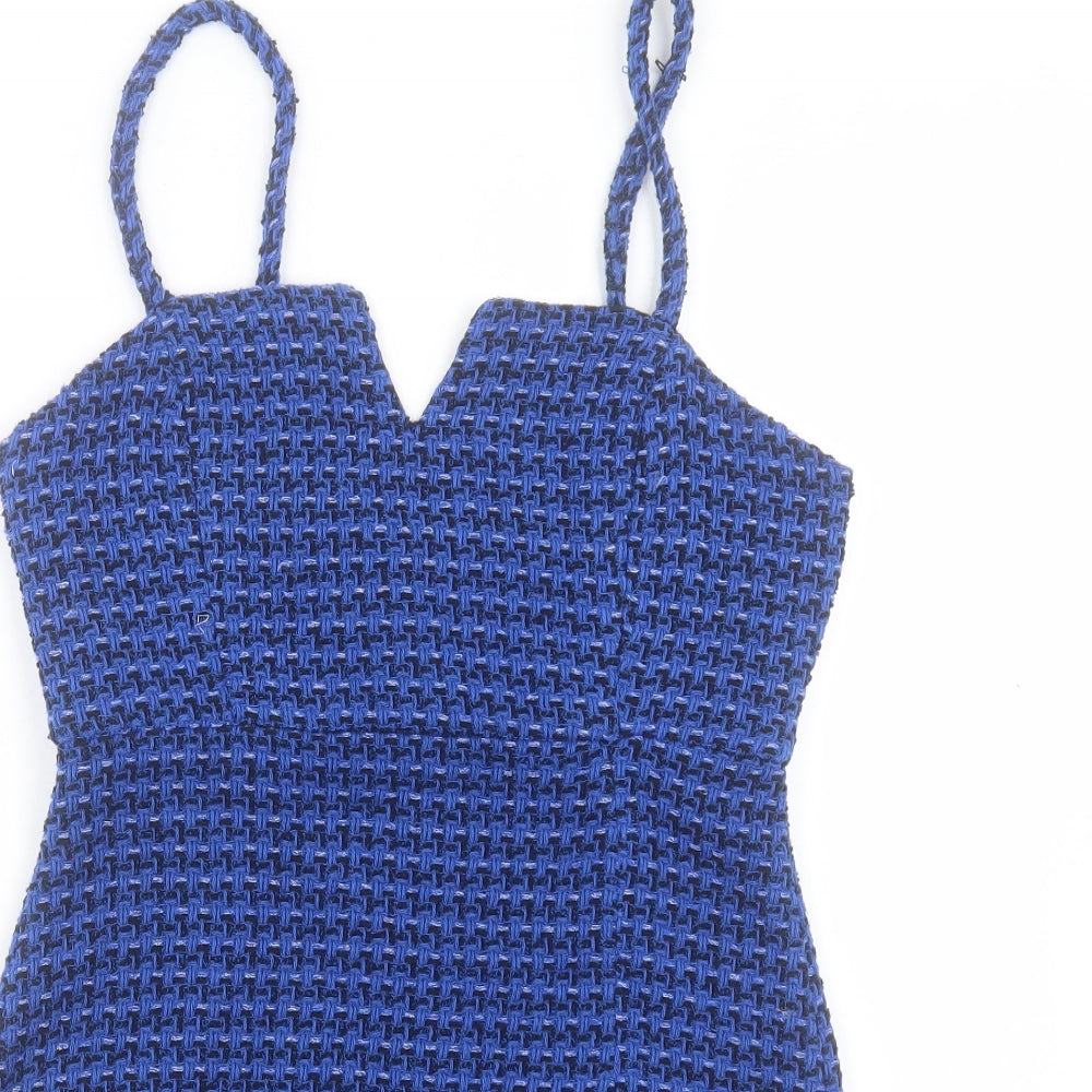 Zara Womens Blue Viscose Shift Size M V-Neck Zip