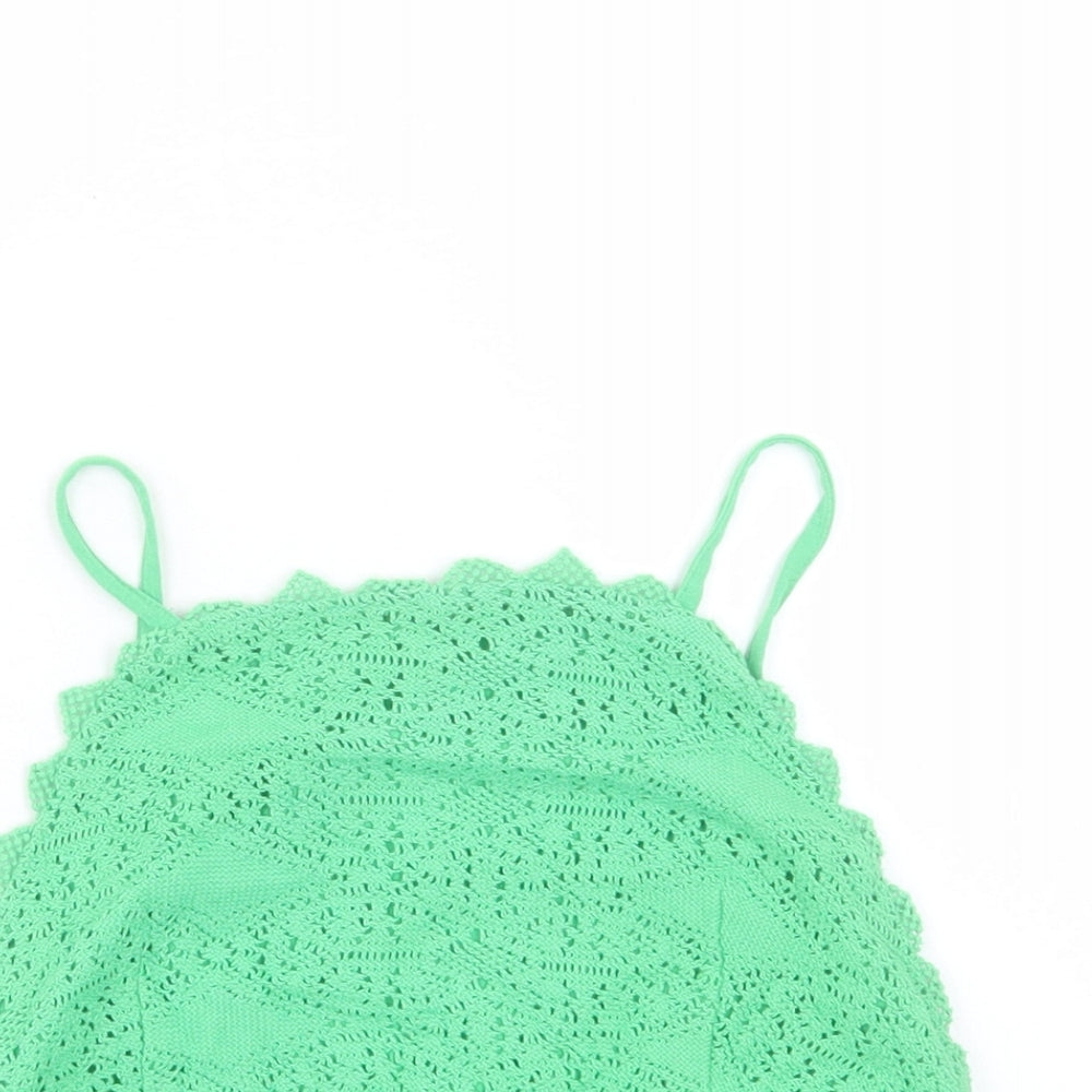 Topshop Womens Green Polyester Cropped Tank Size 8 Square Neck