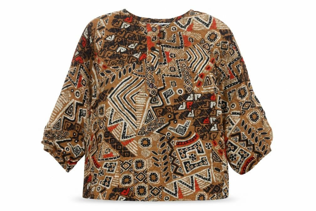 Sharon Anthony Womens Brown Geometric Polyester Basic T-Shirt Size 16 Crew Neck