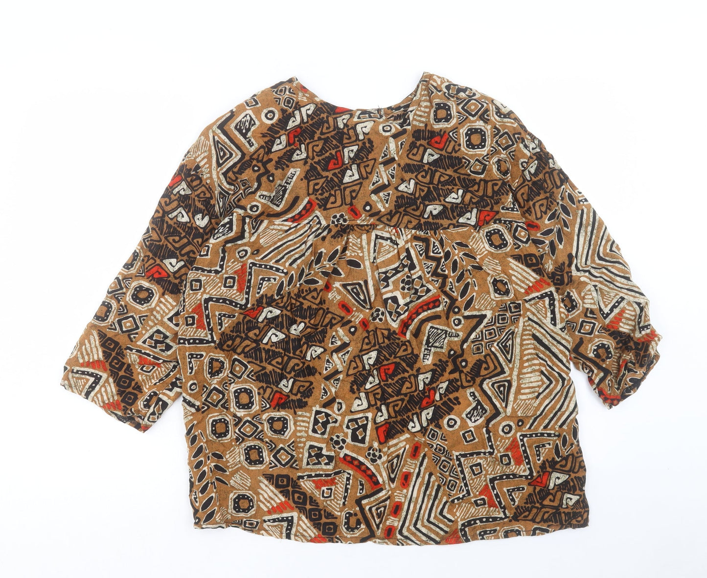 Sharon Anthony Womens Brown Geometric Polyester Basic T-Shirt Size 16 Crew Neck