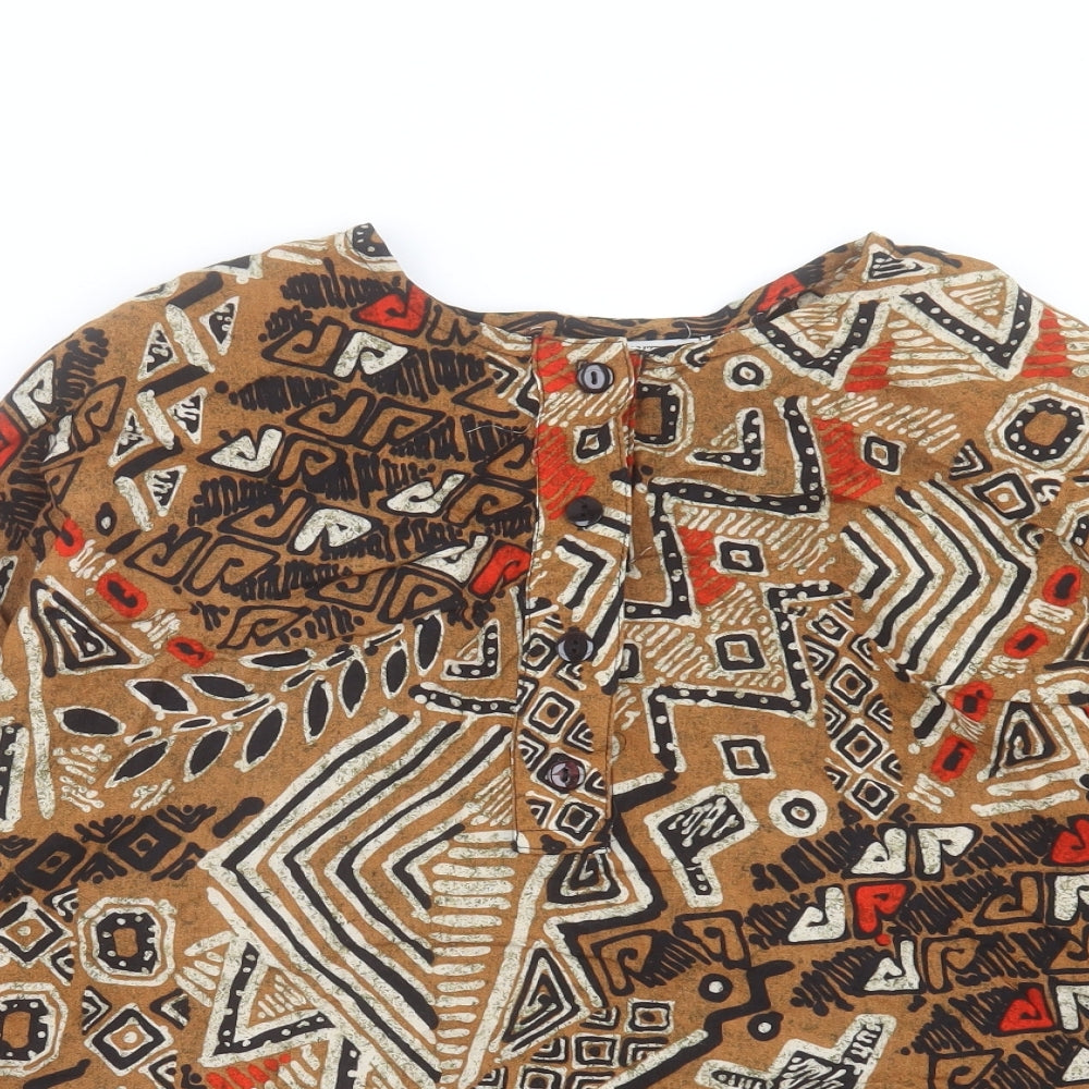 Sharon Anthony Womens Brown Geometric Polyester Basic T-Shirt Size 16 Crew Neck