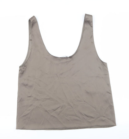 Zara Womens Brown Polyester Camisole Tank Size L Scoop Neck