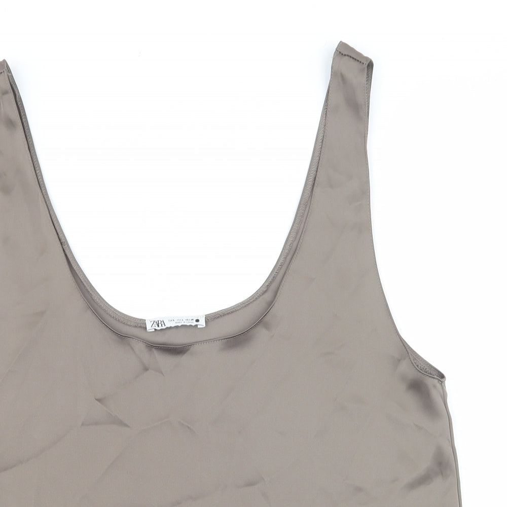 Zara Womens Brown Polyester Camisole Tank Size L Scoop Neck