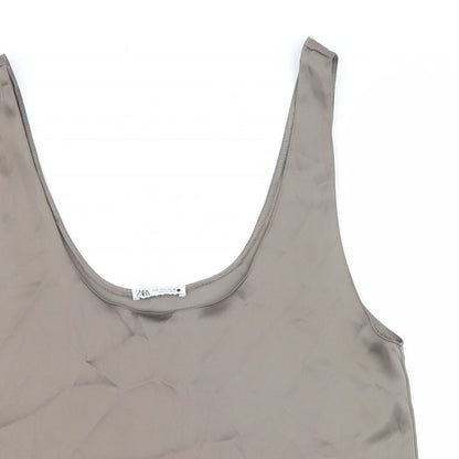 Zara Womens Brown Polyester Camisole Tank Size L Scoop Neck