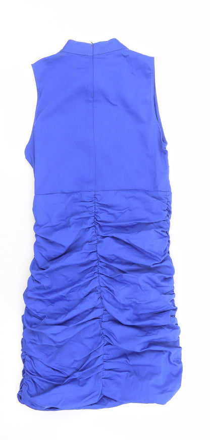 Zara Womens Blue Polyester Bodycon Size S Halter Zip