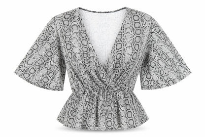 Peacocks Womens Multicoloured Geometric Viscose Basic Blouse Size 12 V-Neck - Snake Print