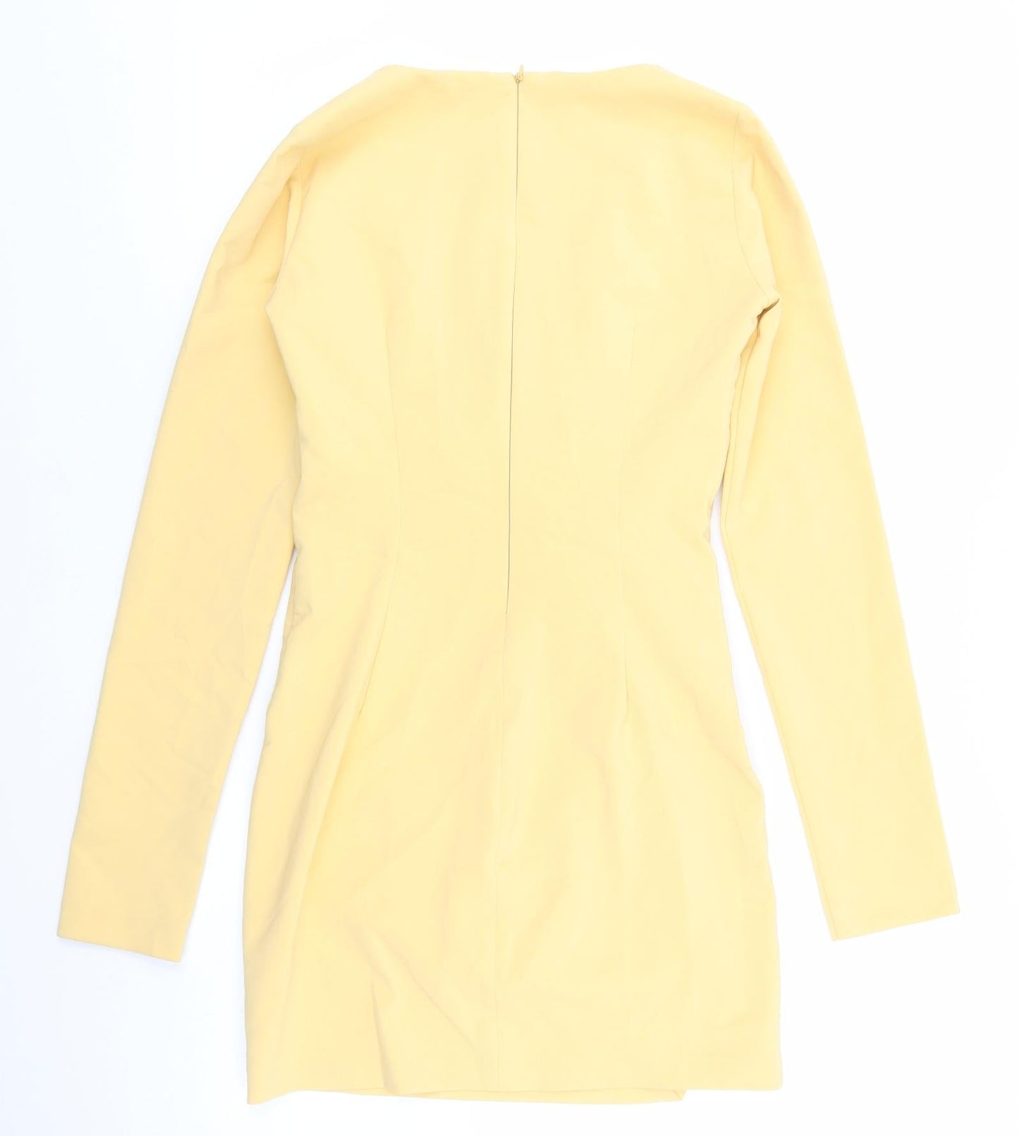 Zara Womens Yellow Polyester Bodycon Size S V-Neck Zip - Glitter Tie Waist. Key Hole