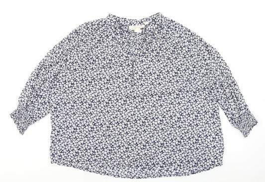 H&M Womens Multicoloured Floral Modal Basic Blouse Size 12 V-Neck - Elastic Sleeves