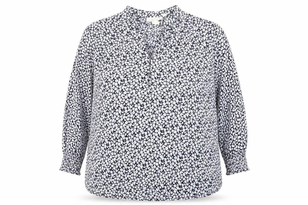 H&M Womens Multicoloured Floral Modal Basic Blouse Size 12 V-Neck - Elastic Sleeves