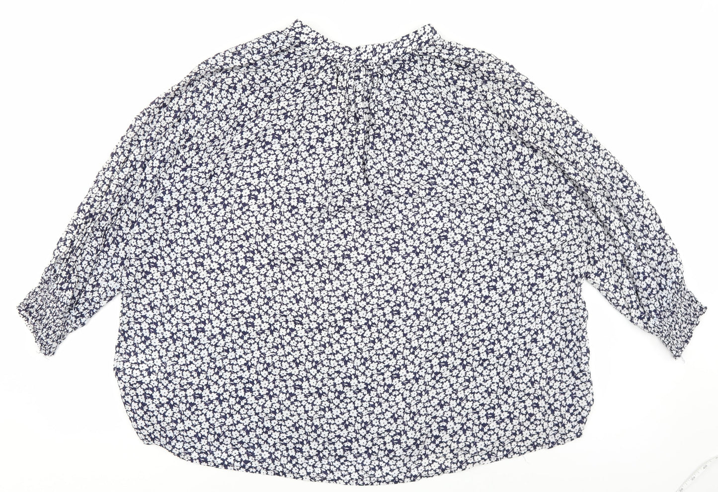 H&M Womens Multicoloured Floral Modal Basic Blouse Size 12 V-Neck - Elastic Sleeves