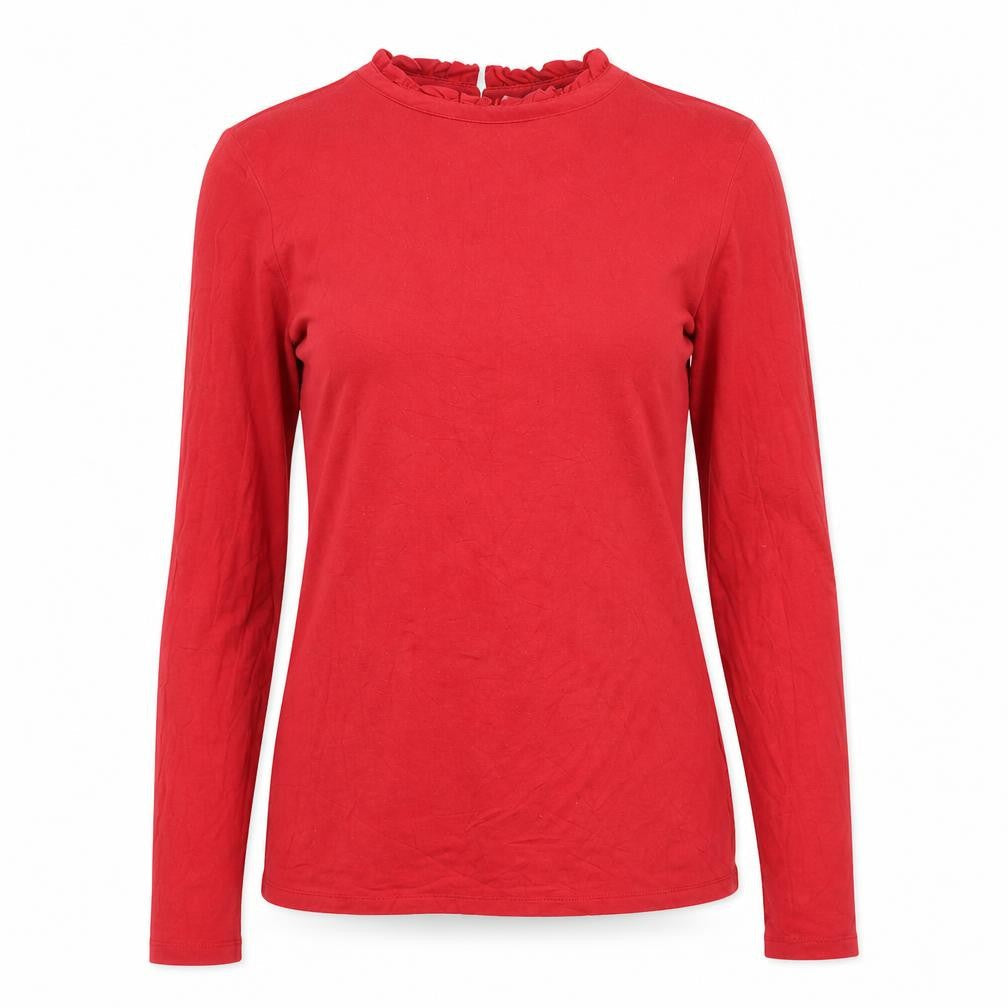 Oasis Womens Red Viscose Basic T-Shirt Size S Mock Neck