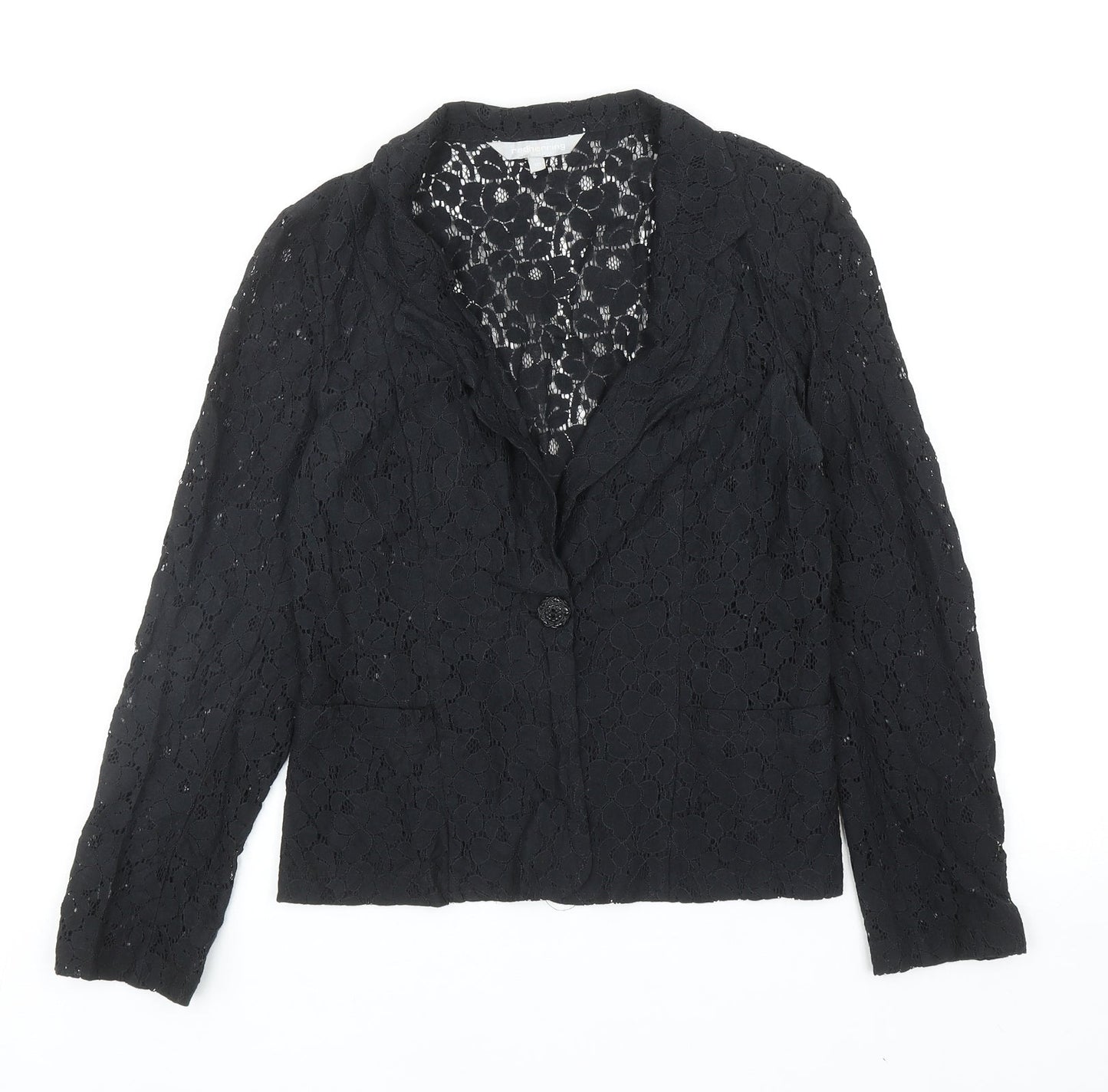 Red Herring Womens Black Floral Jacket Blazer Size 10 Button